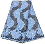 Authentic African Light Blue Sequins Net Lace 5 Yards