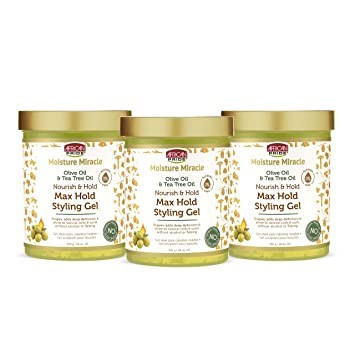 African Pride Moisture Miracle Olive & Tea Tree Oil Max Hold Styling Hair Gel (3 Pack)
