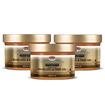 African Pride Black Castor Miracle Extra Hold Braid, Loc, Twist Gel (3 Pack)
