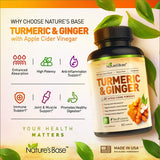 Turmeric Curcumin Supplement with Ginger & Apple Cider Vinegar, BioPerine Black Pepper, Tumeric & Ginger, 95% Curcuminoids & Joint Supplement, Antioxidant Tumeric Supplements Capsules, Nature's Base. 120 Capsules