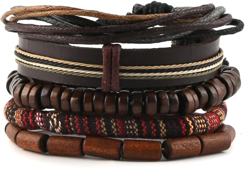 Bracelets Men Women, Hemp Cords Wood Beads Ethnic Tribal Bracelets, Leather Wristbands