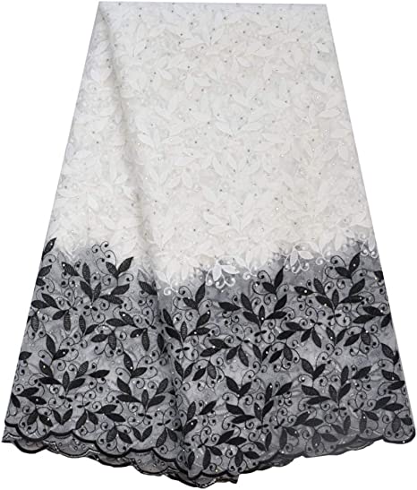 Authentic African Cord Lace Fabric 5 Yards (White and Black)