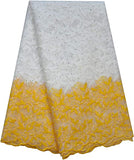 Authentic African Lace Fabric 5 Yards (White and Yellow)