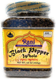 Rani Black Pepper Whole (Peppercorns), Premium Indian MG-1 Grade 16oz (1lb) 454g Bulk PET Jar ~ All Natural | Gluten Friendly | Non-GMO | Perfect size for Grinders!