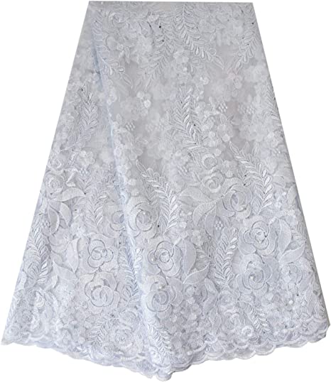 Authentic African Lace Fabric 5 Yards (White)