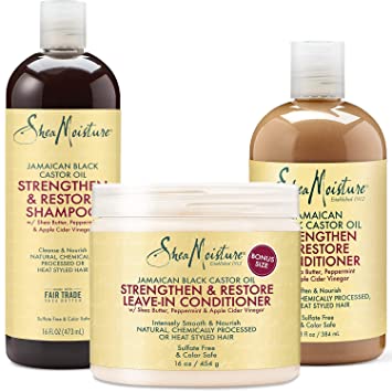 Shea Moisture Jamaican Black Castor Oil Combination Pack – Strengthen, Grow & Restore – Shampoo, Conditioner & Leave-In Conditioner
