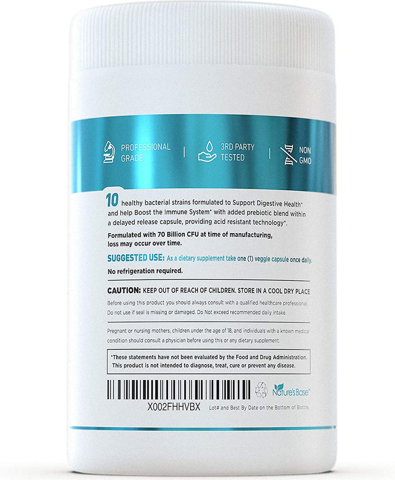 Probiotics 70 Billion CFU - Probiotics for Women, Probiotics for Men and Adults, Natural; Probiotic Supplement with Prebiotics Acidophilus Probiotic, 30 Delayed Release Caps
