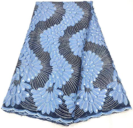 Authentic African Light Blue Sequins Net Lace 5 Yards