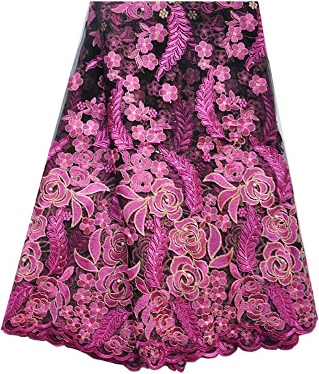 Authentic African Lace Fabric 5 Yards (Rose)