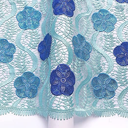 Authentic African Cord Lace Fabric 5 Yards (Blue)