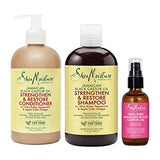 SheaMoisture Strengthen and Restore Shampoo, Conditioner and Head-To-Toe Restoration Body Care Oil for Dry Skin and Hair Jamaican Black Castor Oil Skin and Hair Care Regimen with Shea Butter