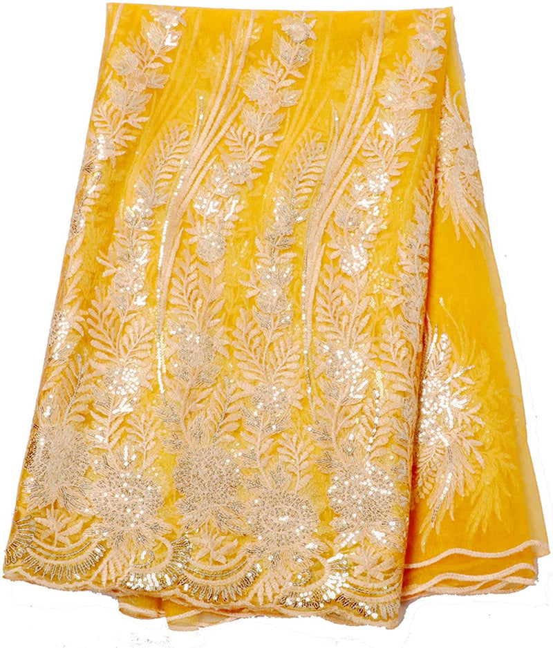 Authentic Gold African Embroidered and Sequins Lace 5 Yards