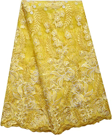 Authentic African Lace Fabric 5 Yards (Yellow)
