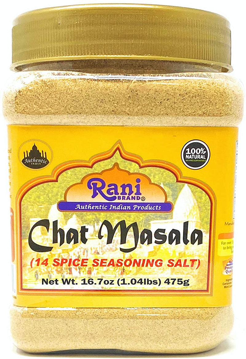 Rani Chat Masala (14 Spice Seasoning Salt) Tangy Indian Seasoning 16.7oz (1.04lbs) 475g PET Jar ~ All Natural | No MSG | Vegan | No Colors | Gluten Friendly | NON-GMO | Indian Origin