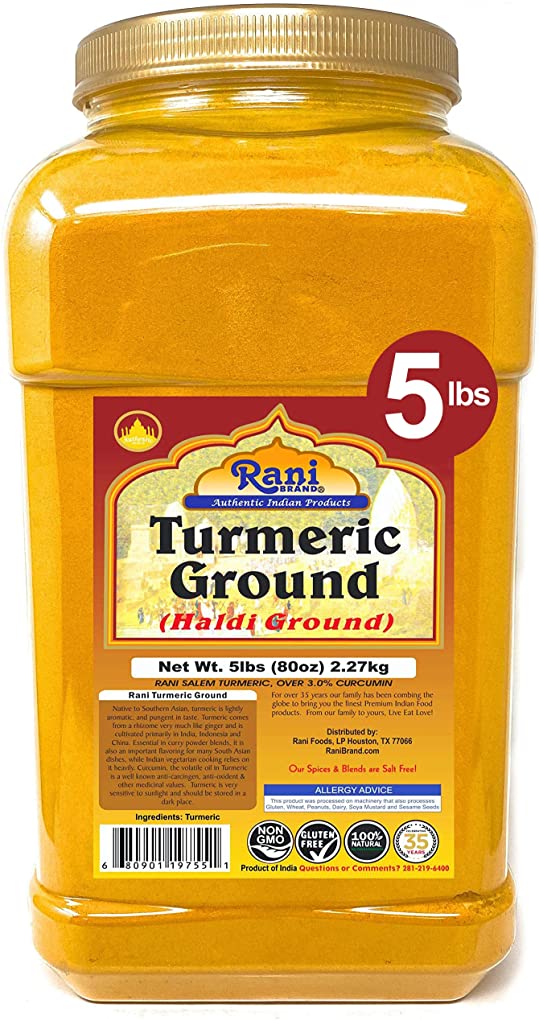 Rani Turmeric (Haldi) Root Powder Spice, (High Curcumin Content) 80oz (5lbs ) 2.27kg Bulk PET Jar ~ All Natural | 100% Pure, Salt Free | Vegan | Gluten Friendly | NON-GMO | Indian Origin