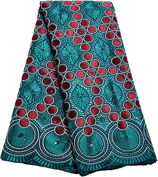 Authentic African Deep Green Cotton Lace Fabric 5 Yards