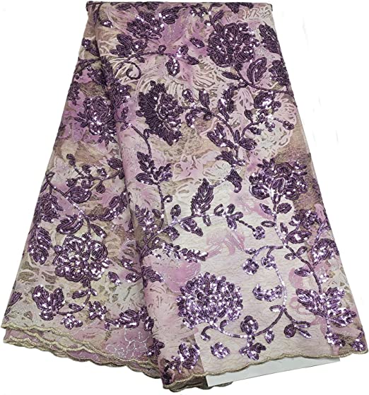 Authentic Lilac Purple African Sequence French Lace 5 Yards