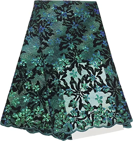 Authentic African French Net Lace Fabric 5 Yards (Teal)