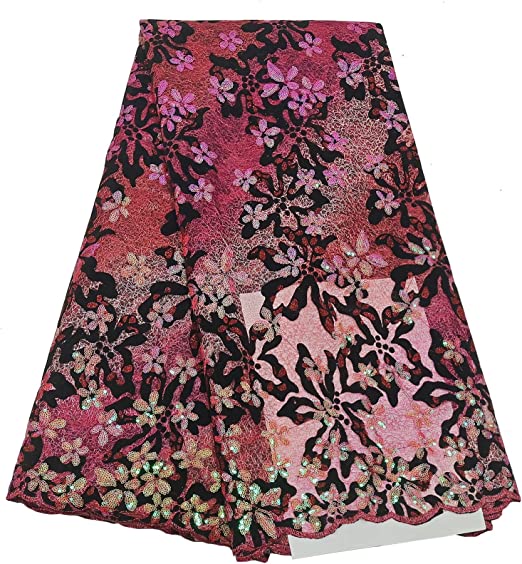 Authentic African French Net Lace Fabric 5 Yards (Fushia Pink)