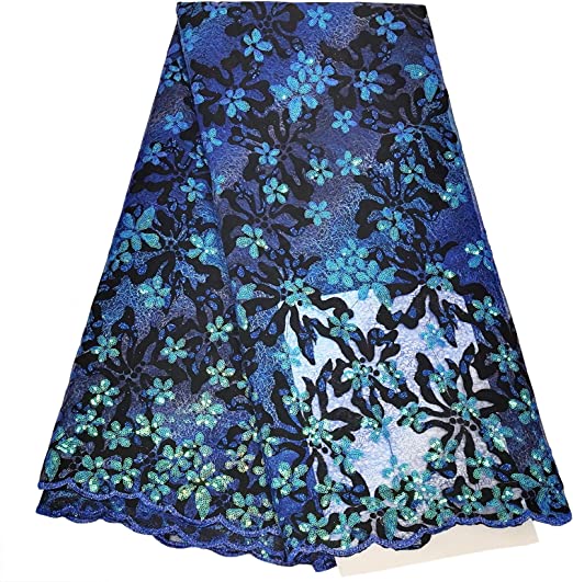 Authentic African French Net Lace Fabric 5 Yards (Royal Blue)