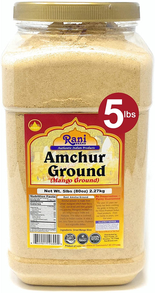 Rani Amchur (Mango) Ground 5lbs (80oz) Bulk, PET Jar ~ All Natural, Indian Origin | No Color | Gluten Friendly | Vegan | NON-GMO | No Salt or fillers