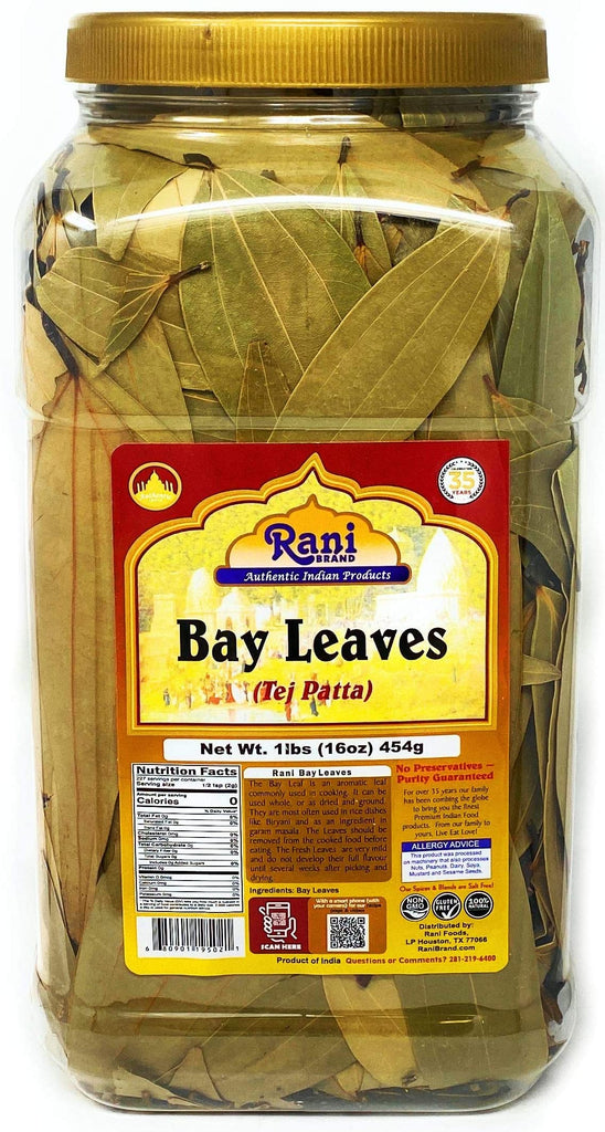 Rani Bay Whole Leaf (Leaves) Spice Hand Selected Extra Large 16oz (454g) 1lb Pet JAR Bulk Pack All Natural ~ Gluten Friendly | NON-GMO | Vegan | Indian Origin (Tej Patta)