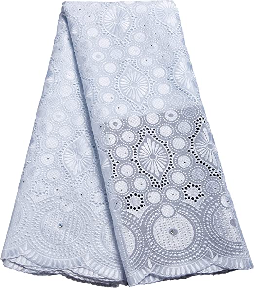 Authentic African White Cotton Lace Fabric 5 Yards