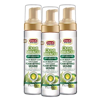 African Pride Olive Miracle Non-Flaking Foam Setting Hair Mousse (3 Pack)