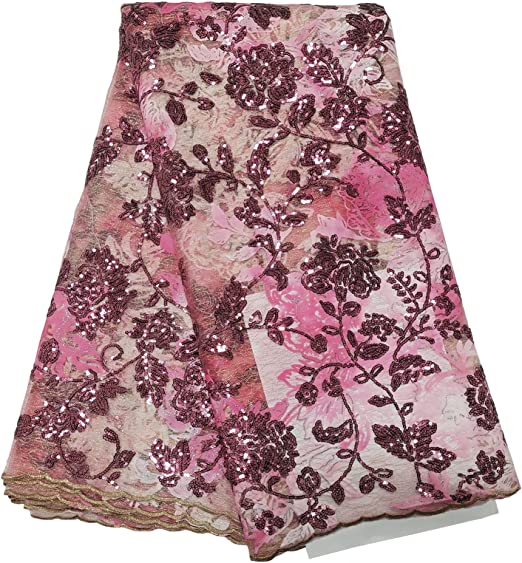 Authentic Baby Pink African Sequence French Lace 5 Yards