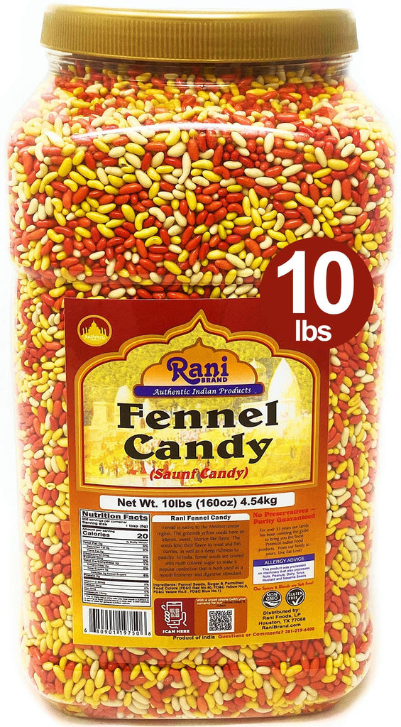 Rani Sugar Coated Fennel Candy 160oz (10lbs) 4.54kg Bulk PET Jar | Vegan | Gluten Friendly | NON-GMO