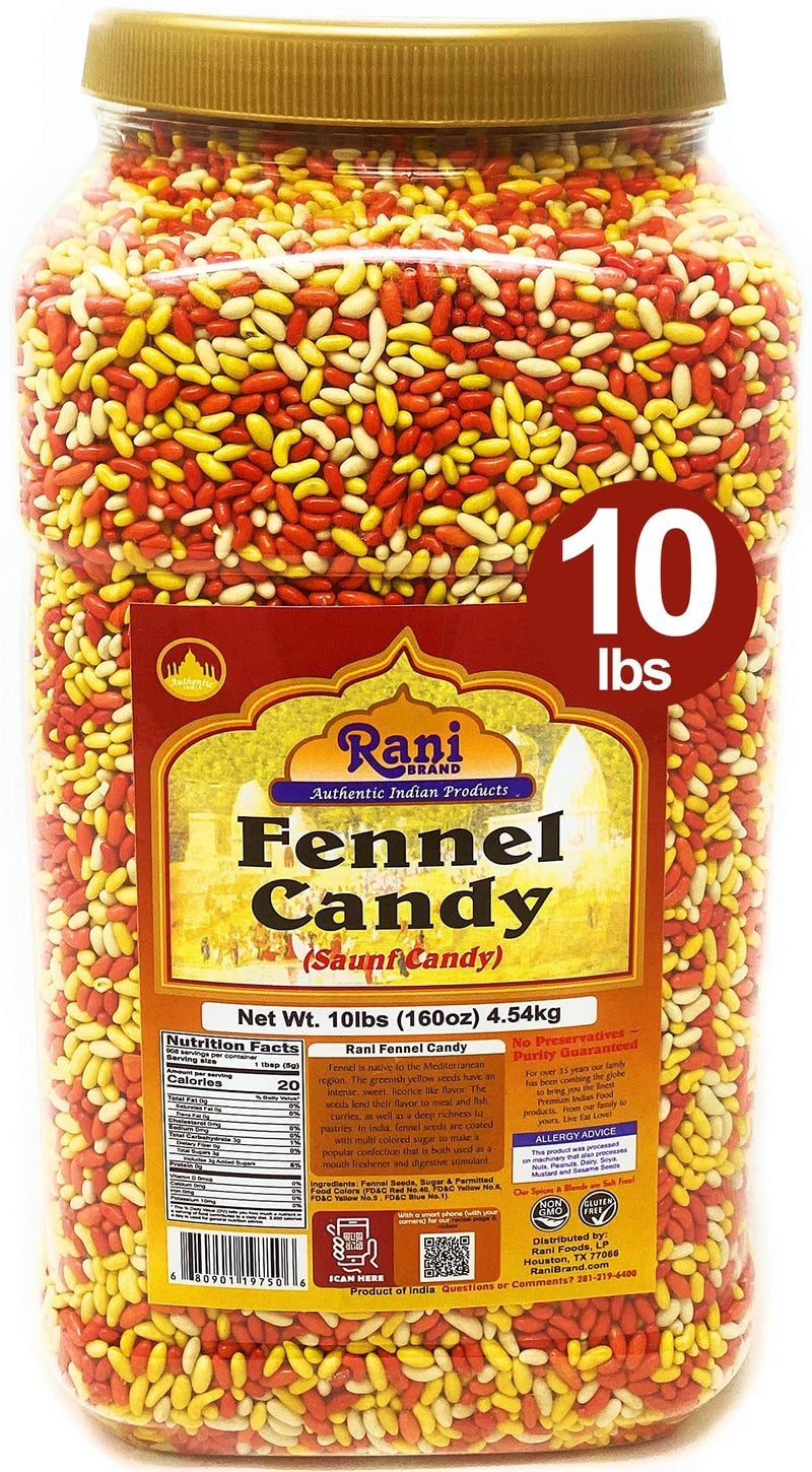Rani Sugar Coated Fennel Candy 160oz (10lbs) 4.54kg Bulk PET Jar | Vegan | Gluten Friendly | NON-GMO
