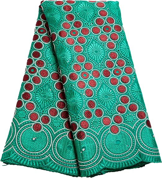 Authentic African Light Green Cotton Lace Fabric 5 Yards