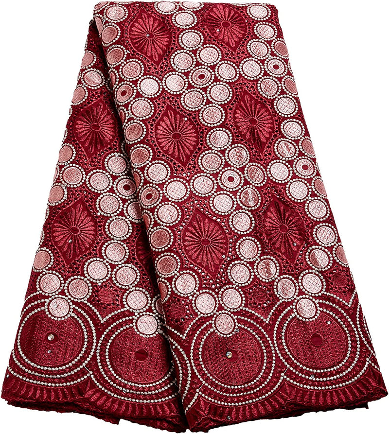 Authentic African Red Cotton Lace Fabric 5 Yards