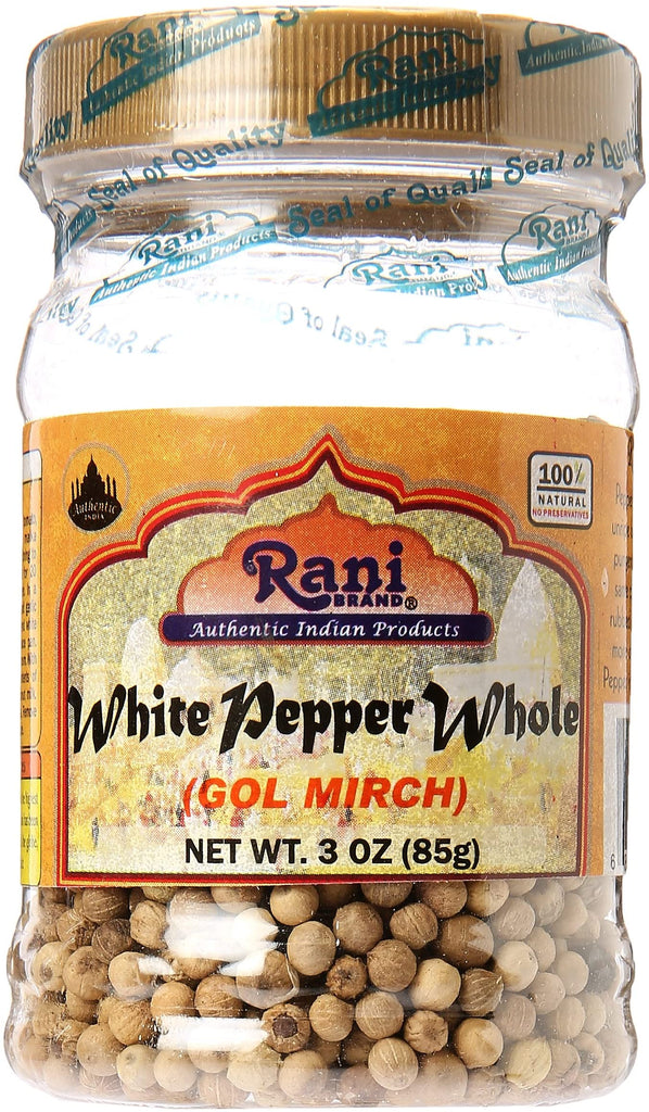 Rani White Pepper (Peppercorns) Whole, Spice 3oz (85g) ~ All Natural | Vegan | Gluten Friendly| NON-GMO | Indian Origin