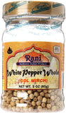 Rani White Pepper (Peppercorns) Whole, Spice 3oz (85g) ~ All Natural | Vegan | Gluten Friendly| NON-GMO | Indian Origin