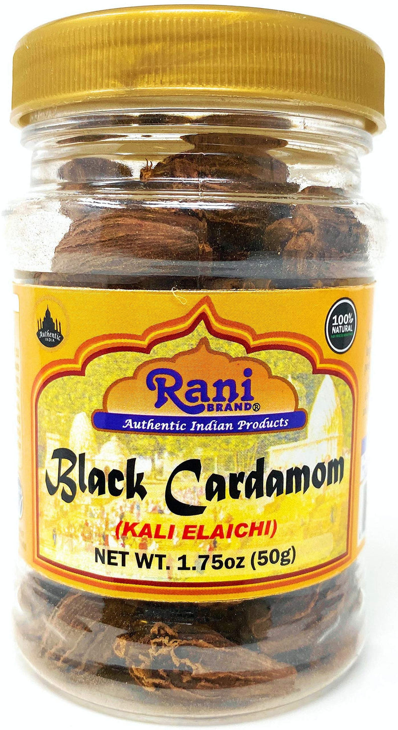 Rani Black Cardamom Pods (Kali Elachi) Whole Indian Spice 1.75oz (50g) Pet Jar ~ Natural | Vegan | Gluten Friendly | NON-GMO | Indian Origin ~ Smokey | Tsaoko | Cao Guo | Bach Dan Khau | Badi