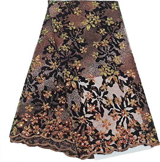 Authentic African French Net Lace Fabric 5 Yards (Coffee)