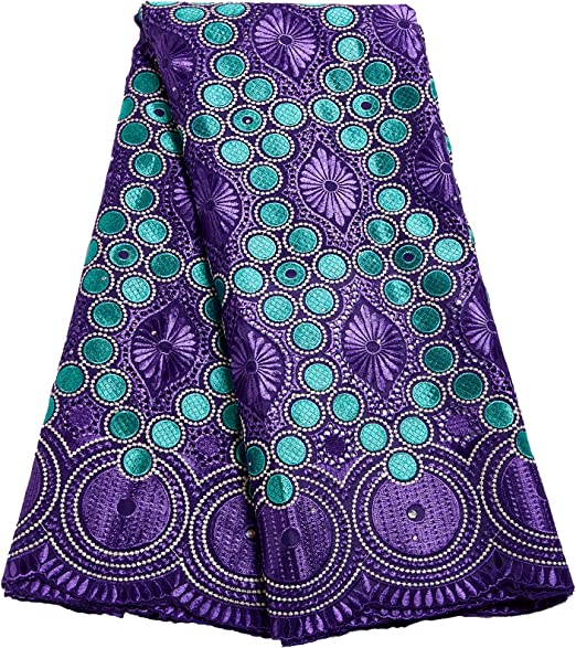 Authentic African Purple Cotton Lace Fabric 5 Yards
