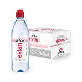 Evian 750ml Sport Cap Plastic Bottle (12 pack) Case