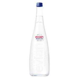 Evian 750ml Sparkling Glass Bottle (12 pack) Case