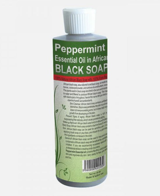 Black soap with peppermint oil 8oz Bottle