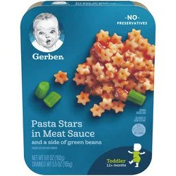 Gerber Lil' Entrees Pasta Stars In Meat Sauce With Green Beans Toddler Food 5.3 oz