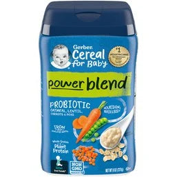 Gerber Cereal Power Blend Probiotic Oatmeal Lentil Carrot Pea 8 oz