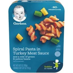 Gerber Lil Entrees Spiral Pasta In Turkey Meat Sauce With Green And Yellow Beans Tray 6.67 oz