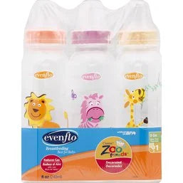 Evenflo Bottles, Slow Flow, Decorated, 8 oz, 1 0-3 m