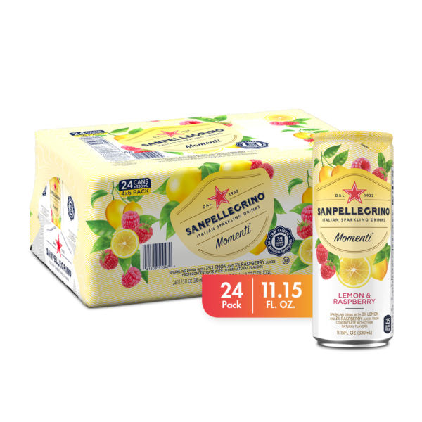 San Pellegrino Momenti Lemon & Raspberry 330ml Can (24 pack) Case
